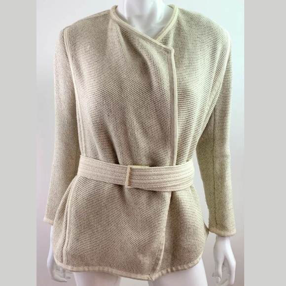 VINCE ivory tweed wrap trench jacket - Picture 1 of 6